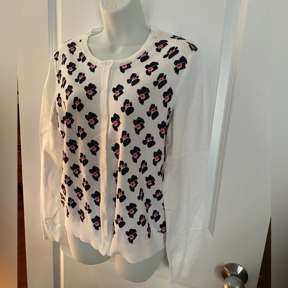 NEW Tommy Hilfiger White Floral Print Cardigan Sweater Size LARGE Pima Cotton - Picture 2 of 10